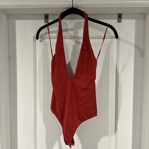 Open Back V Neck Thong Bodysuit